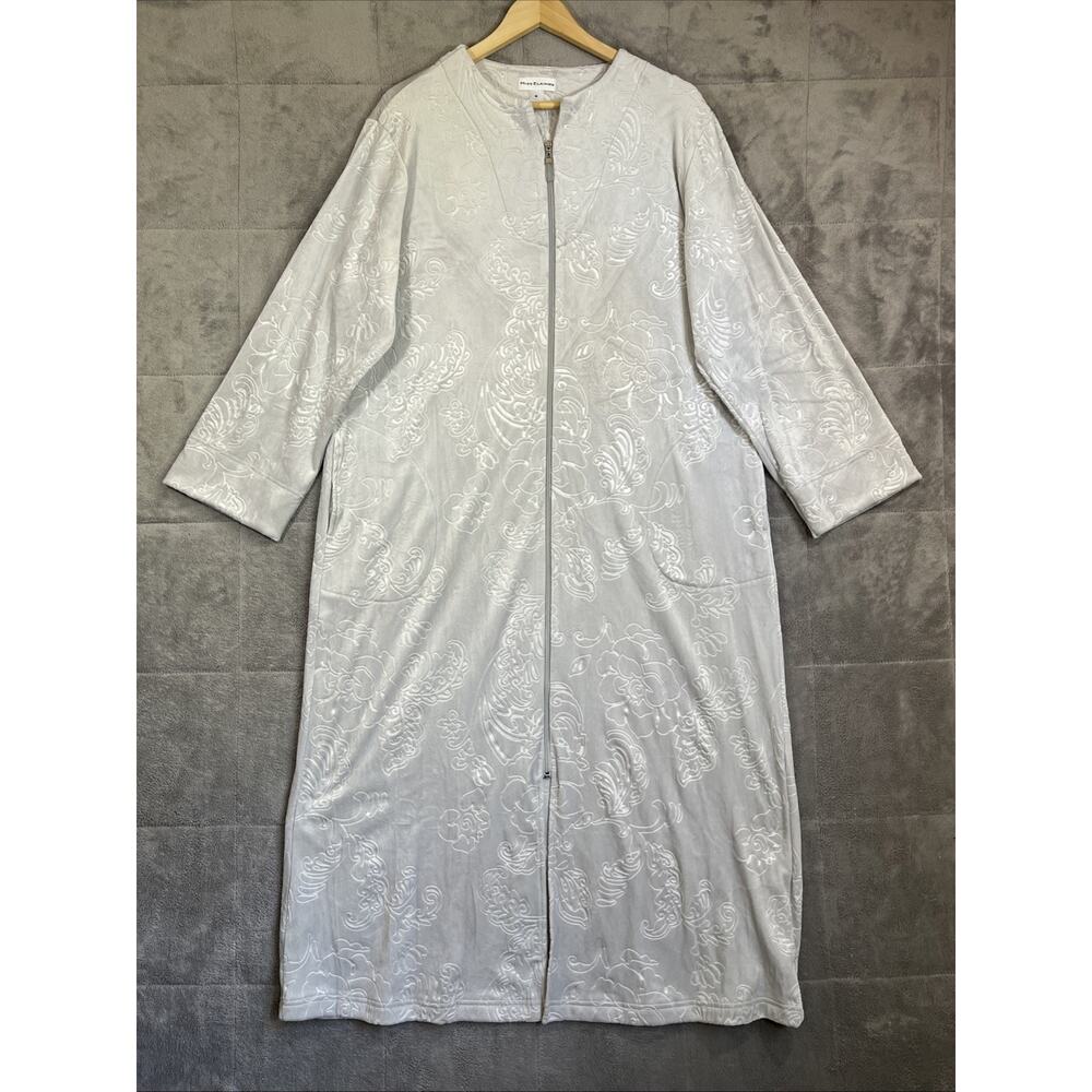 Miss Elaine Robe Women’s Medium Gray Floral Full Zip Velour Comfort House Coat